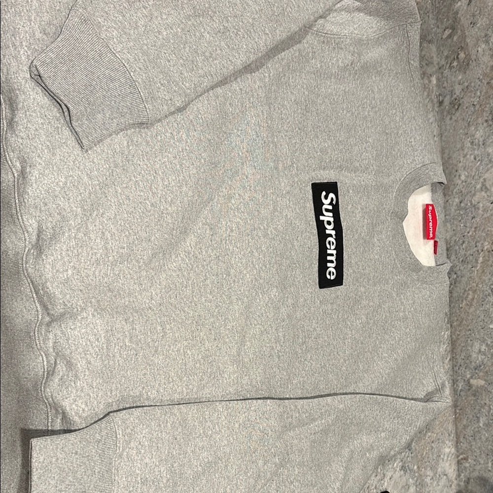 Supreme Heather Gray Crewneck Sweater with Textured Finish
